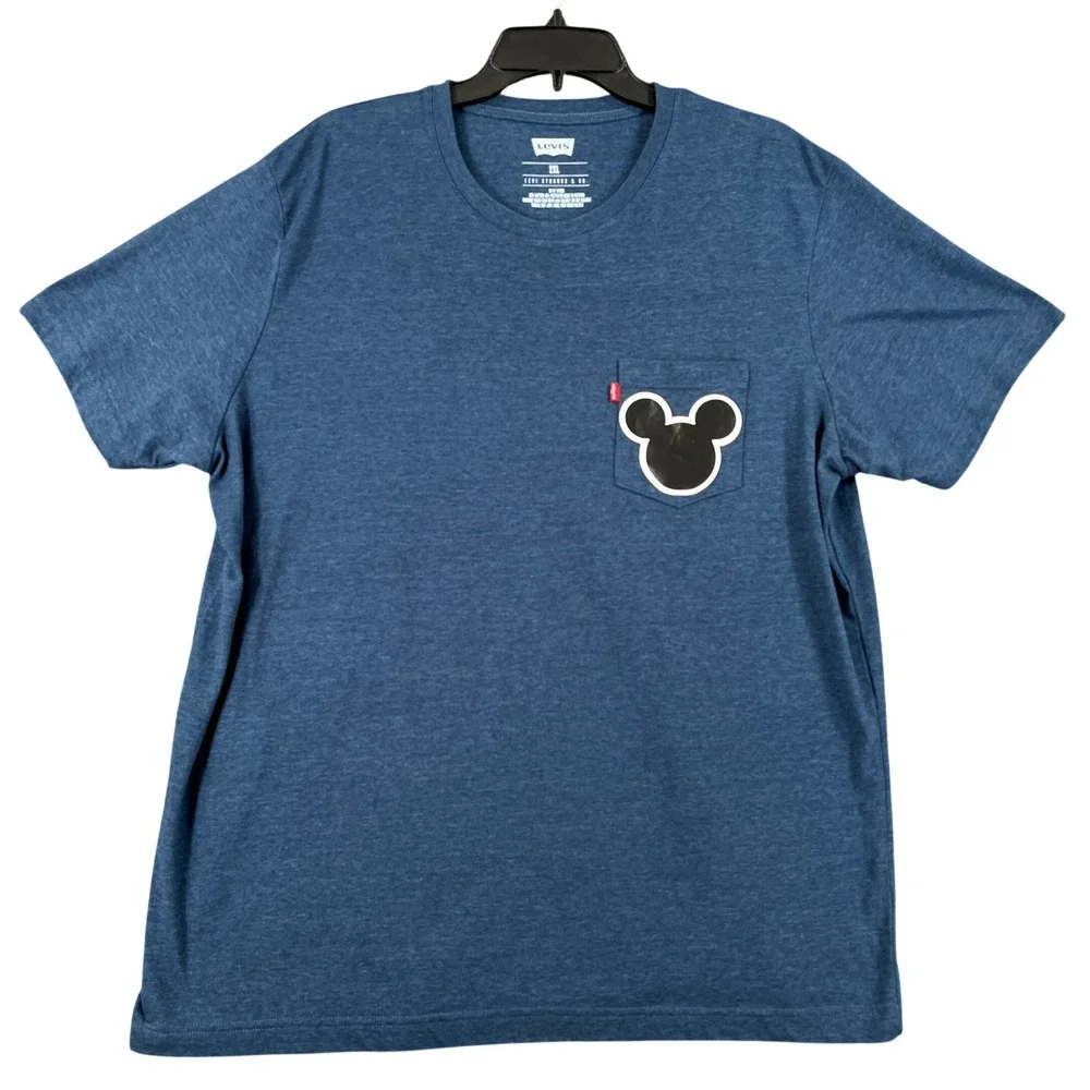 Levis Disney Mickey Mouse T-Shirt Mens 2XL Blue Pocket Graphic Casual Tee